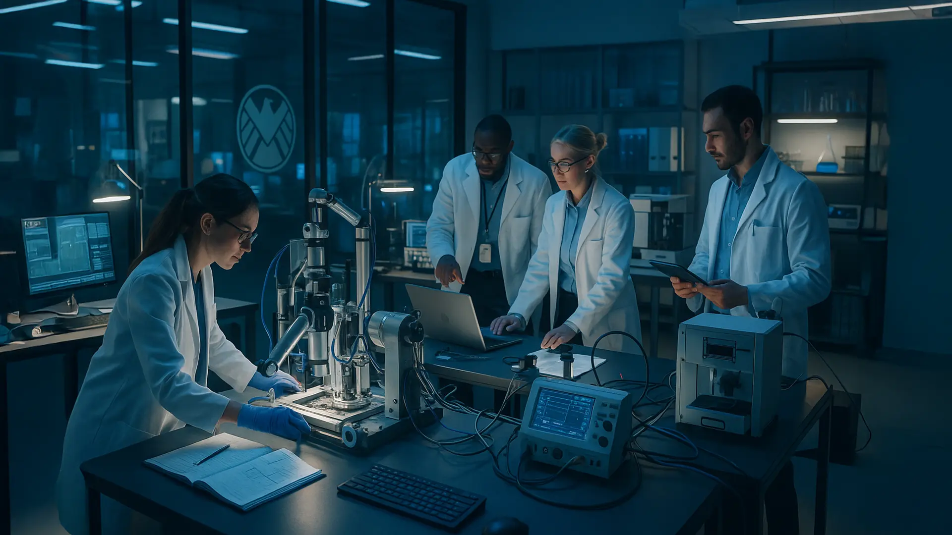 Advanced research facility with multiple work stations